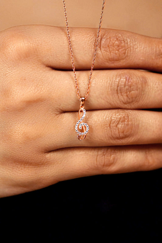 925 Ayar Zirkon Taşlı Rose Sol Anahtarı Minimal Gümüş Kolye