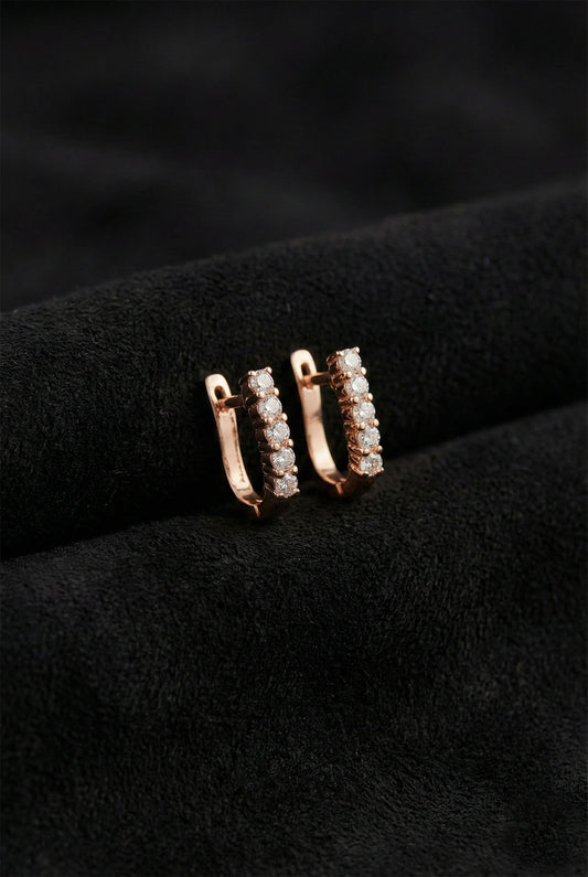 925 Ayar Zirkon Taşlı Rose Tek Sıra J Klips Gümüş Küpe