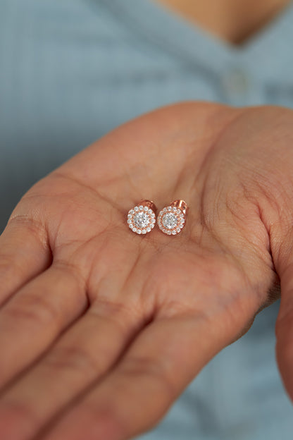 925 Ayar Zirkon Taşlı Rose Tektaş Anturaj Çivili Gümüş Küpe