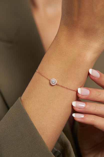 925 Ayar Zirkon Taşlı Rose Tektaş Anturaj Minimal Gümüş Bileklik