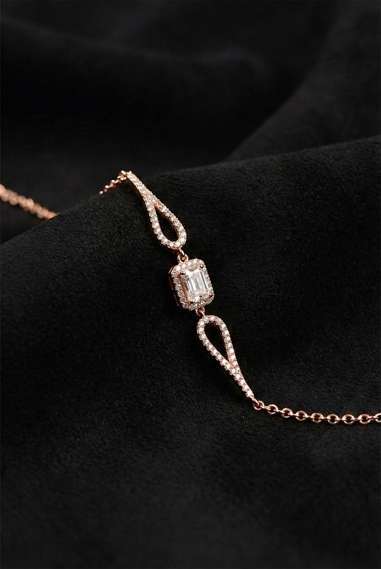 925 Ayar Zirkon Taşlı Rose Tektaş Baget Gümüş Bileklik