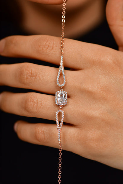 925 Ayar Zirkon Taşlı Rose Tektaş Baget Gümüş Bileklik