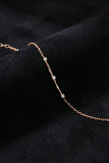 925 Ayar Zirkon Taşlı Rose Üç Taşlı Minimal Gümüş Bileklik