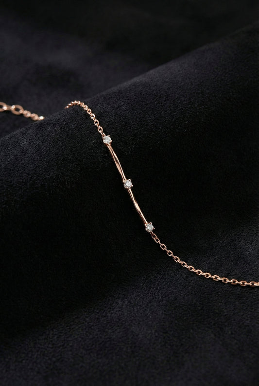 925 Ayar Zirkon Taşlı Rose Üç Taşlı Minimal Gümüş Bileklik