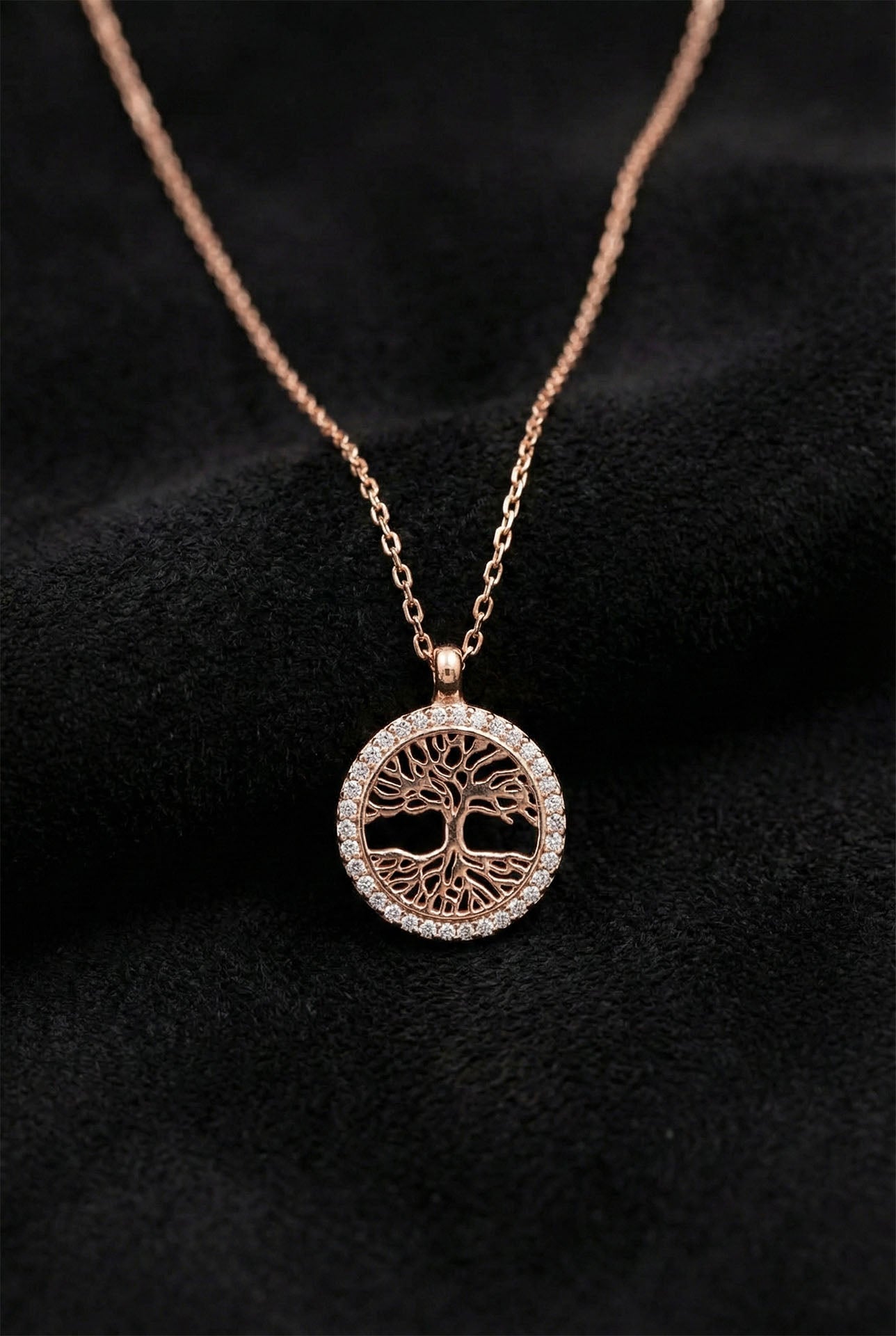 925 Ayar Zirkon Taşlı Rose Yaşam Ağacı Gümüş Kolye