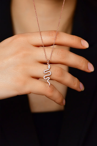 925 Ayar Zirkon Taşlı Rose Yılan Gümüş Kolye