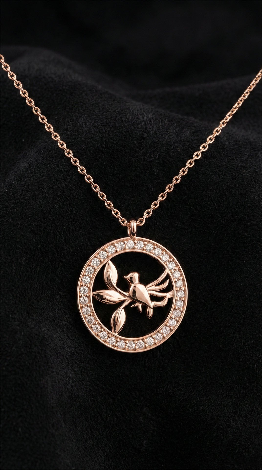 925 Ayar Zirkon Taşlı Rose Yuvarlak Kuş Yuvası Gümüş Kolye