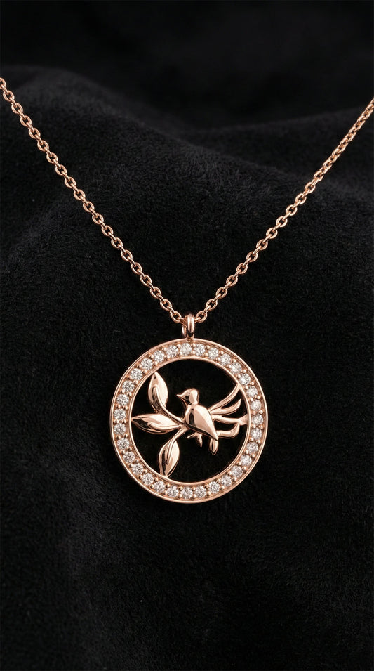 925 Ayar Zirkon Taşlı Rose Yuvarlak Kuş Yuvası Gümüş Kolye