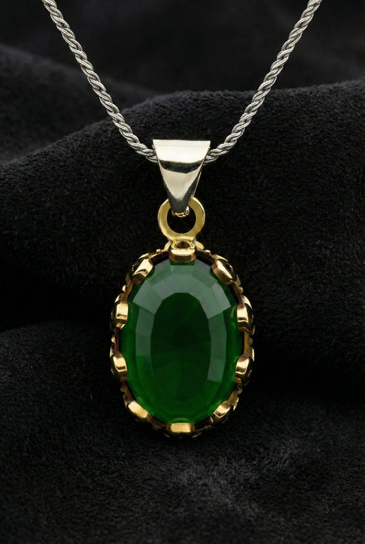 Zümrüt Taşlı Otantik Gümüş Kadın Kolye