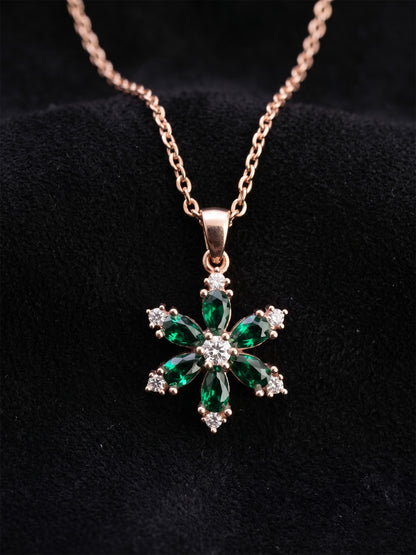 925 Ayar Zümrüt Taşlı Rose Lotus Çiçeği Gümüş Kolye