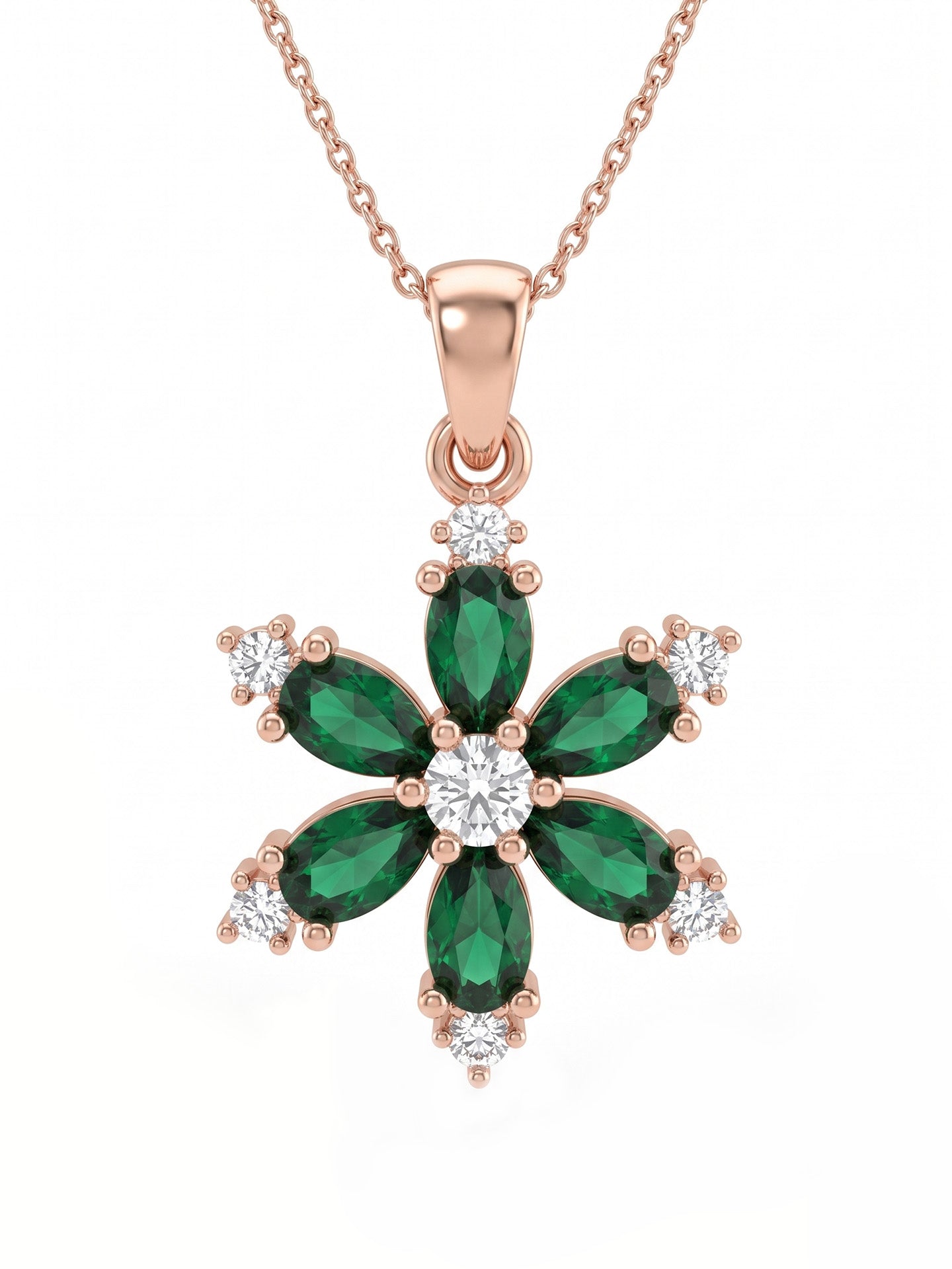 925 Ayar Zümrüt Taşlı Rose Lotus Çiçeği Gümüş Kolye