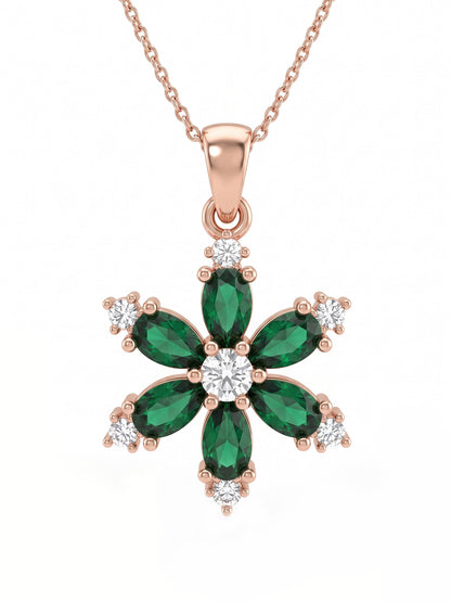 925 Ayar Zümrüt Taşlı Rose Lotus Çiçeği Gümüş Kolye