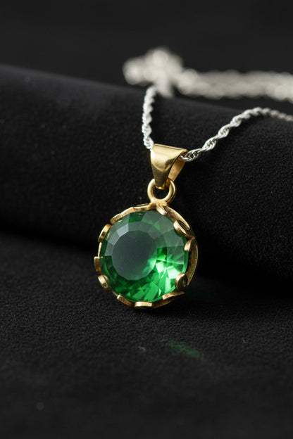 Zümrüt Taşlı Vav Harfi Motifli Otantik Gümüş Kadın Set