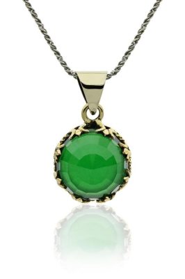 Zümrüt Taşlı Lale Motifli Otantik Gümüş Kadın Kolye