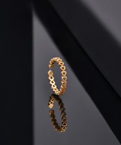 925 Ayar Gold Sıralı Tamtur Kalp Ayarlanabilir Gümüş Yüzük