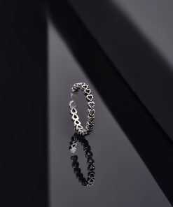 925 Ayar Oksitli Sıralı Tamtur Kalp Ayarlanabilir Gümüş Yüzük