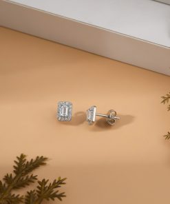 925 Ayar Rodyum Baget Kesim Zirkon Taşlı Minimal Günlük Gümüş Küpe