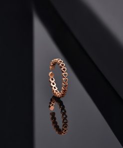 925 Ayar Rose Sıralı Tamtur Kalp Ayarlanabilir Gümüş Yüzük