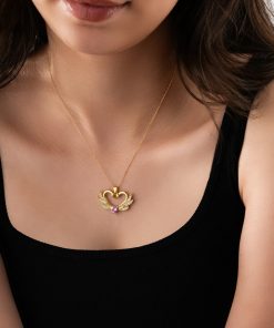 Alternative view of 925 Ayar Zirkon Taşlı Gold Birleşen Kuğular Kalp Motifli Gümüş Aşk Kolyesi