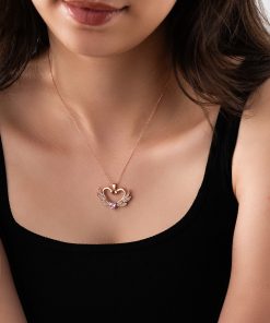 Alternative view of 925 Ayar Zirkon Taşlı Rose Birleşen Kuğular Kalp Motifli Gümüş Aşk Kolyesi