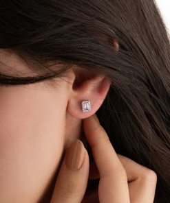 Alternative view of 925 Ayar Rodyum Baget Kesim Pembe Taşlı Minimal Günlük Gümüş Küpe